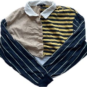 Forever 21 color block/mixed print crop polo size medium